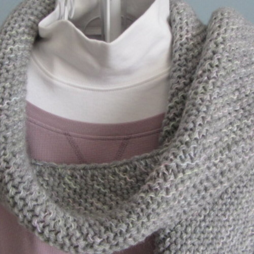 New handmade knit/crochet scarf heather gray white sparkle acrylic easy care $30